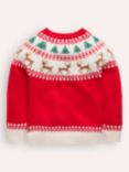 Mini Boden Kids' Fair Isle Jumper, Poppy Red Reindeer