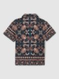 Reiss Kids' Finn Ornamental Placement Print Shirt, Dark Teal