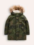 Mini Boden Kids' Authentic Waterproof Parka Jacket, Tonal Green Camo