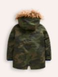 Mini Boden Kids' Authentic Waterproof Parka Jacket, Tonal Green Camo