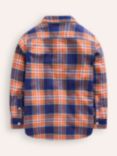 Mini Boden Kids' Check Cosy Shirt, Starboard/Orange