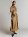 Ghost Anouk Shirred Midi Dress, Ochre