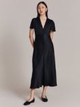 Ghost Grace Bias Cut Satin Midi Dress, Black