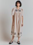 Ghost Ramona Embroidered Smock Dress, Stone