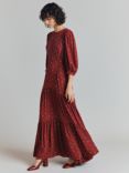 Ghost Lily Embroidered Crepe Maxi Dress, Burgundy