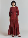 Ghost Lily Embroidered Crepe Maxi Dress, Burgundy