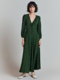 Ghost Alys Embroidered Spot Maxi Dress, Dark Green