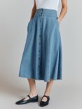 Ghost Flora Denim Button Midi Skirt, Blue