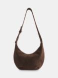 Whistles Sia Curved Crossbody Suede Bag, Chocolate