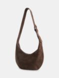 Whistles Sia Curved Crossbody Suede Bag, Chocolate