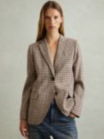 Reiss Dora Wool Blend Single Breasted Check Blazer, Beige/Multi