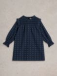 White Stuff Kids' Camille Dobby Organic Cotton Frill Dress, Dark Navy