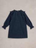 White Stuff Kids' Camille Dobby Organic Cotton Frill Dress, Dark Navy