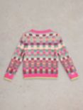 White Stuff Kids' Checkerboard Wool Blend Jumper, Pink Mlt