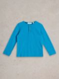 White Stuff Kids' Button Neck Long Sleeve Tee, Bright Blue