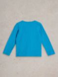 White Stuff Kids' Button Neck Long Sleeve Tee, Bright Blue