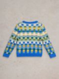 White Stuff Kids' Checkerboard Wool Blend Jumper, Blue/Multi