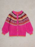 White Stuff Kids' Fair Isle Wool Blend Cardigan, Pink/Multi