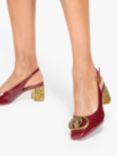 Kurt Geiger London Chelsea Patent Embellished Block Heeled Slingbacks, Red Bright