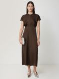 Jigsaw Satin Crepe Midi Dress, Brown