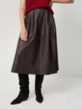 Jigsaw Pleated Leather Skirt, Brown