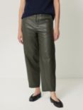 Jigsaw Leather Barrel Leg Trousers, Green