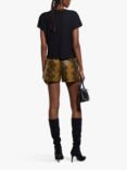 SISLEY Ruched Lace Trim T-Shirt, Black