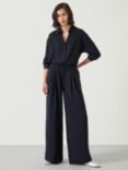 HUSH Prisha Wide Leg Pinstripe Trousers, Washed Black