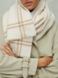 Reiss Liana Wool Cashmere Blend Chequered Scarf, Cream