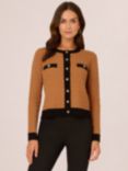 Adrianna Papell Contrast Cable Cardigan, Camel/Black