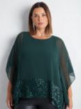 Live Unlimited Curve Chiffon Sequin Hem Top, Green