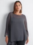 Live Unlimited Curve Sparkle Cuff Asymmetric Top, Grey