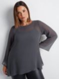 Live Unlimited Curve Sparkle Cuff Asymmetric Top, Grey