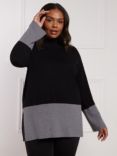 Live Unlimited Curve Colour Block Cashmere Blend Jumper, Black/Grey