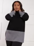 Live Unlimited Curve Colour Block Cashmere Blend Jumper, Black/Grey