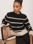 Mint Velvet Stripe Crop Jumper, Black/Cream