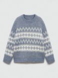 Mango Kids' Fair Isle Jumper, Medium Blue