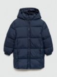 Mango Kids' Amerlong Long Puffer Coat, Navy