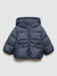 Mango Kids' June Floral Hooded Quilted Jacket, Medium Blue