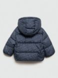 Mango Kids' June Floral Hooded Quilted Jacket, Medium Blue