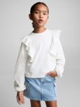 Mango Kids' Cotton Frill T-Shirt, Natural White