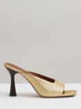 Reiss Justine Metallic Leather Heeled Mules, Gold