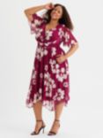 Scarlett & Jo Julie Floral Hanky Hem Midi Dress, Wine/Multi