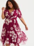 Scarlett & Jo Julie Floral Hanky Hem Midi Dress, Wine/Multi