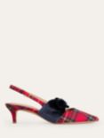 Boden Velvet Bow Pointed Kitten Heeled Courts, Red Tartan