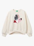 Benetton Kids' Sequin Love Sweatshirt, White Cream