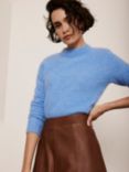 Mint Velvet Funnel Neck Wool Blend Textured Jumper, Blue