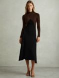 Reiss Hope Ribbed Midi Dress, Chocolate/Black