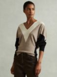 Reiss Esme Colour Block Wool Blend Jumper, Stone/Multi