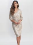 Gina Bacconi Amanda Knot Front Sequin Dress, Taupe